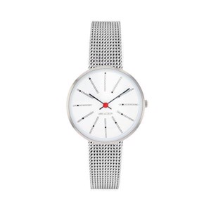 Arne Jacobsen ur - Bankers - Ø 30 mm - Stål mesh & Hvid skive 53100-1408